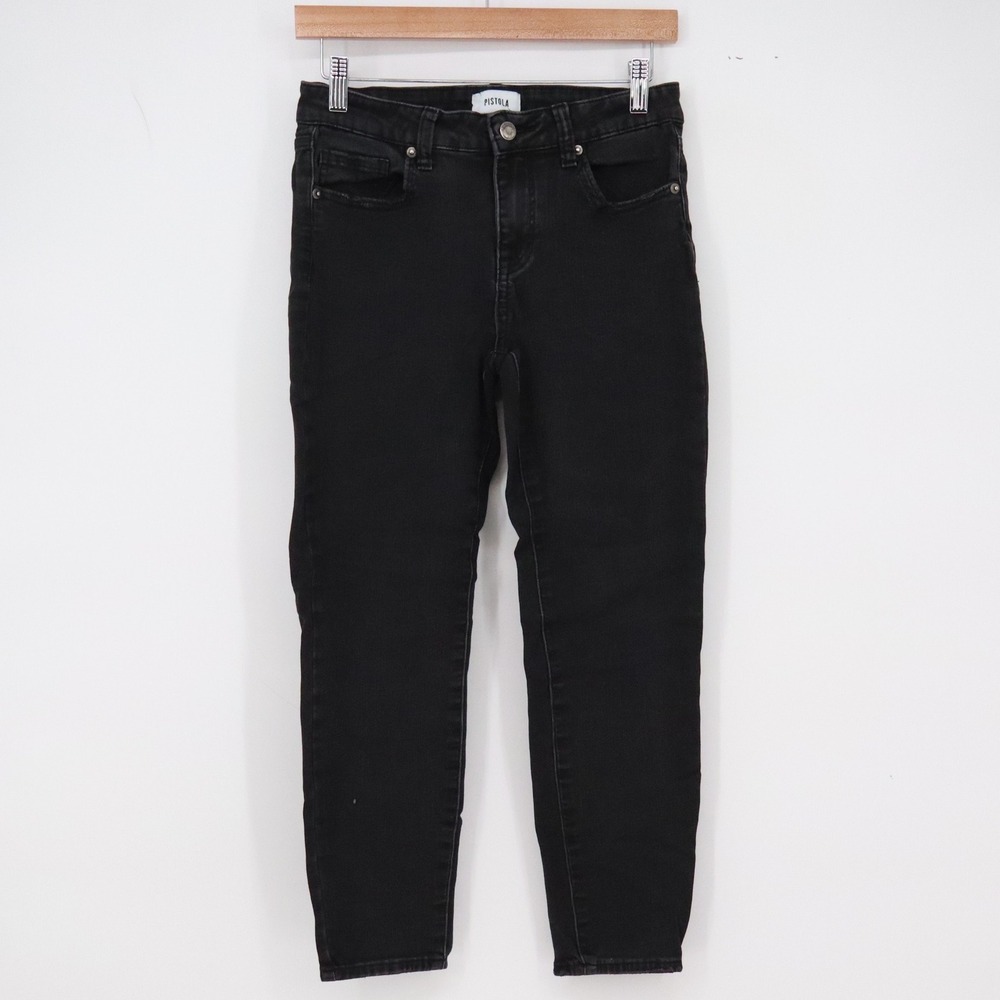 Pistola Jeans Womens 28 Black Mid Rise Skinny Cropped Excellent
